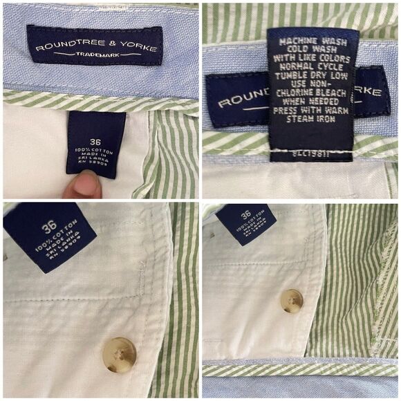 Roundtree & Yorke Shorts Mens 36 Trademark Pleated Green Striped - Picture 10 of 13